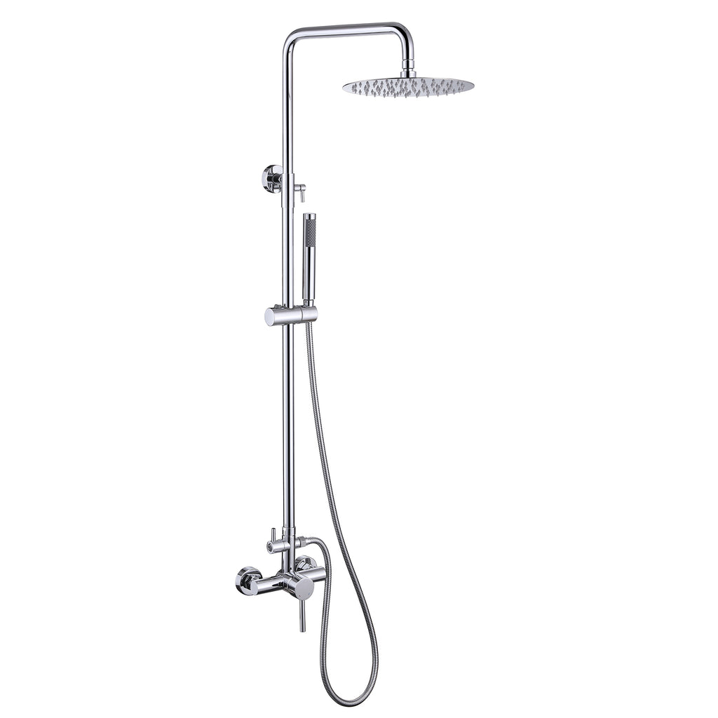Wall-Mounted Outdoor Shower with 10-Inch Thin Rain Shower Head and Handheld Spray