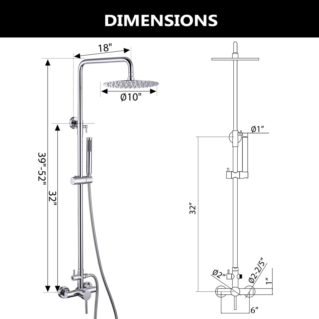 Wall-Mounted Outdoor Shower with 10-Inch Thin Rain Shower Head and Handheld Spray