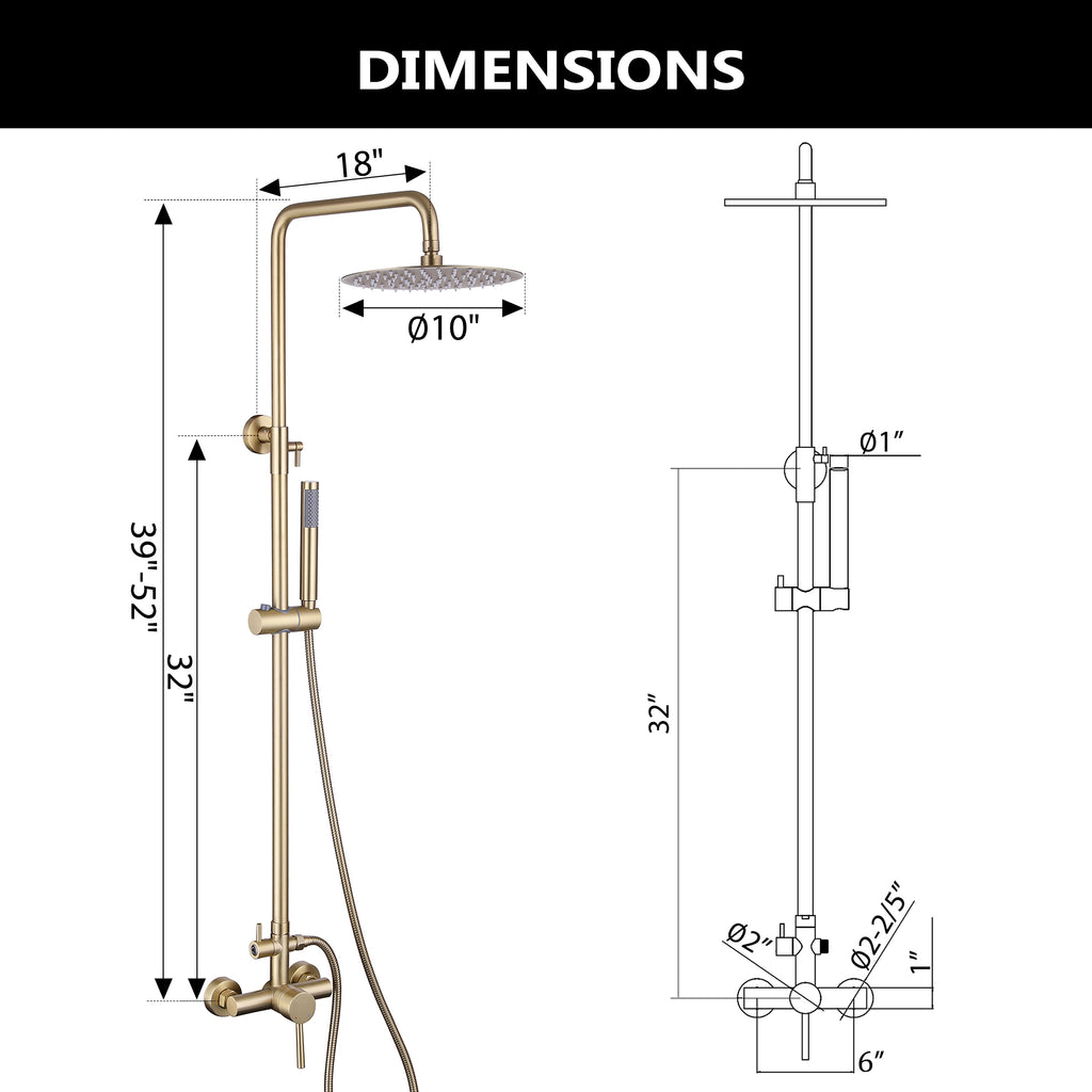 Wall-Mounted Outdoor Shower with 10-Inch Thin Rain Shower Head and Handheld Spray