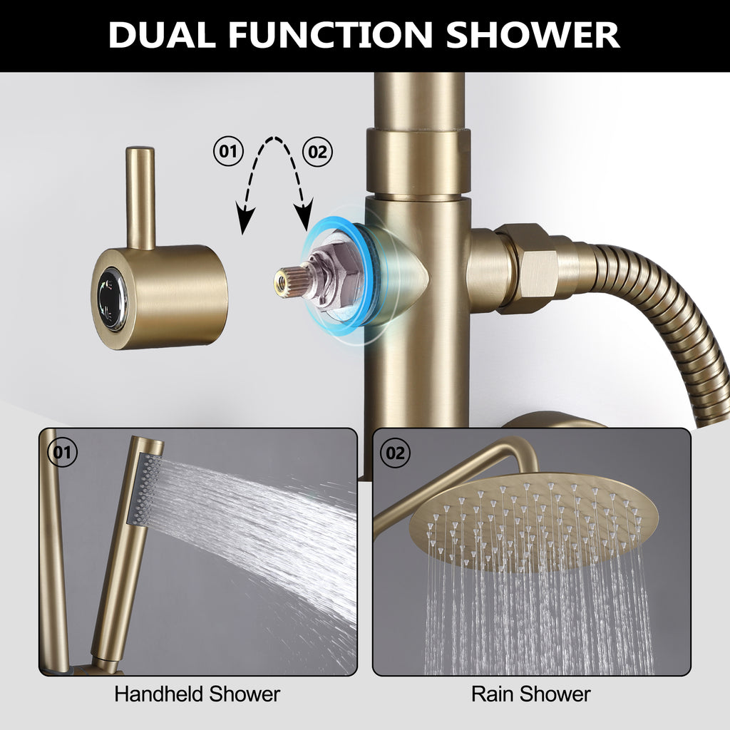 Wall-Mounted Outdoor Shower with 10-Inch Thin Rain Shower Head and Handheld Spray