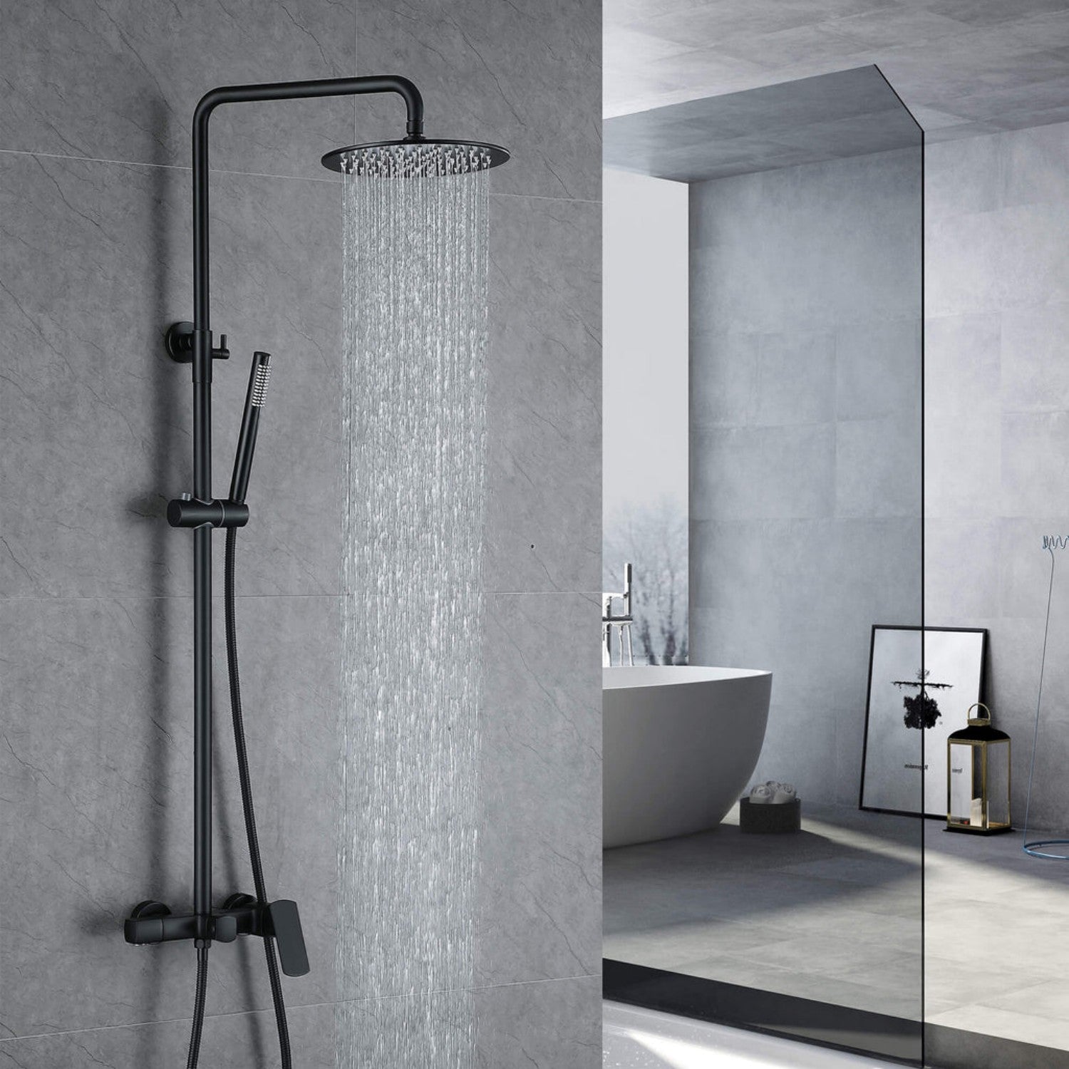3-Function Rain Shower System with High Pressure Head and Adjustable Handheld Spray