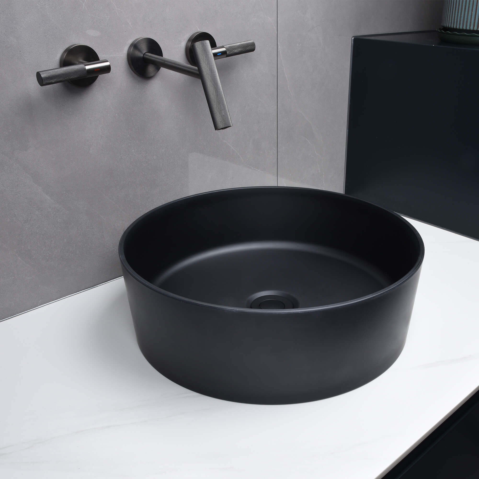15-Inch Black Round Vessel Sink in Matte Art Finish