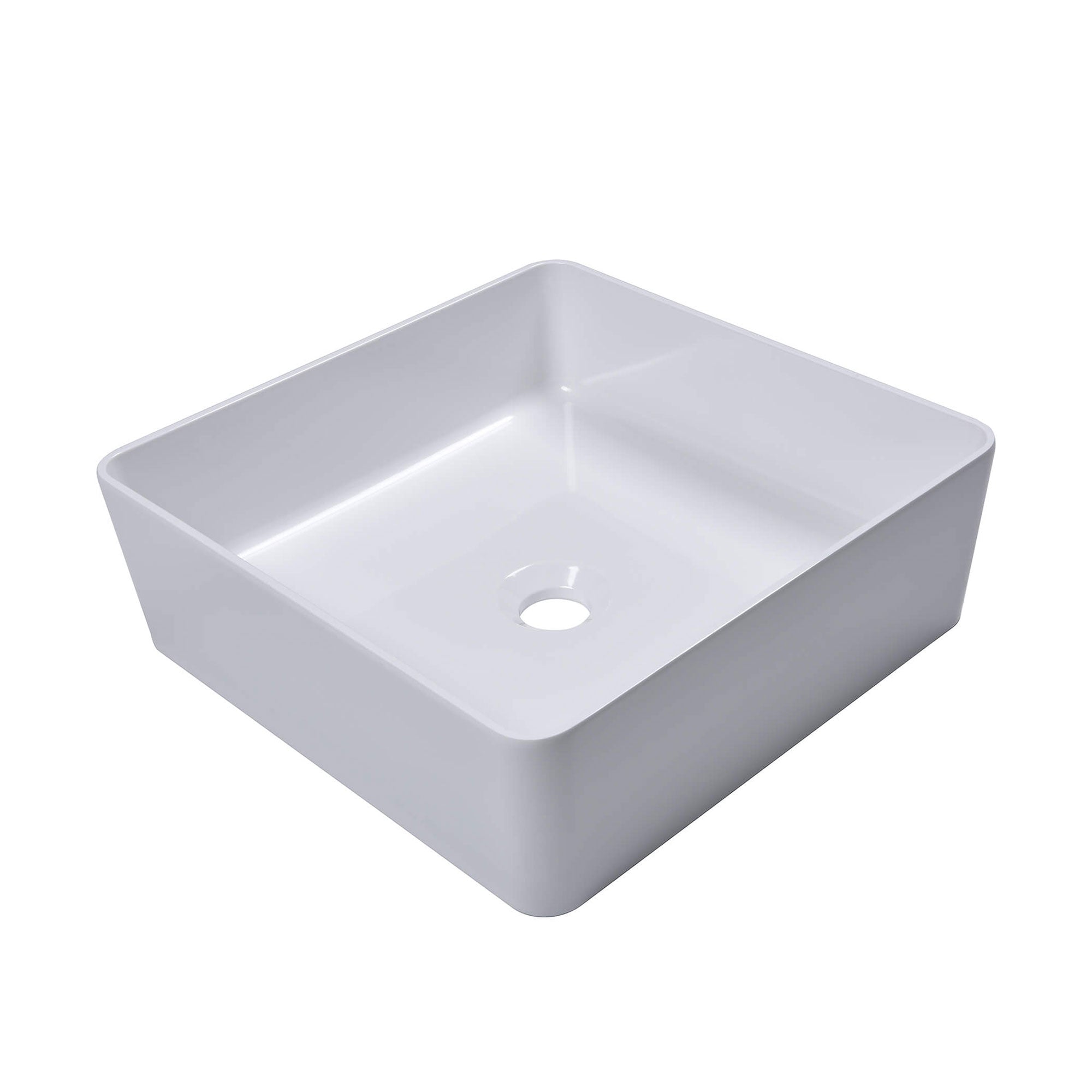 15-Inch Square White Stone Resin Bathroom Vessel Sink