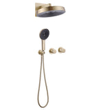 Wall Mounted Rainfall Shower System With Three Function Hand Shower Brushed Gold JK0244