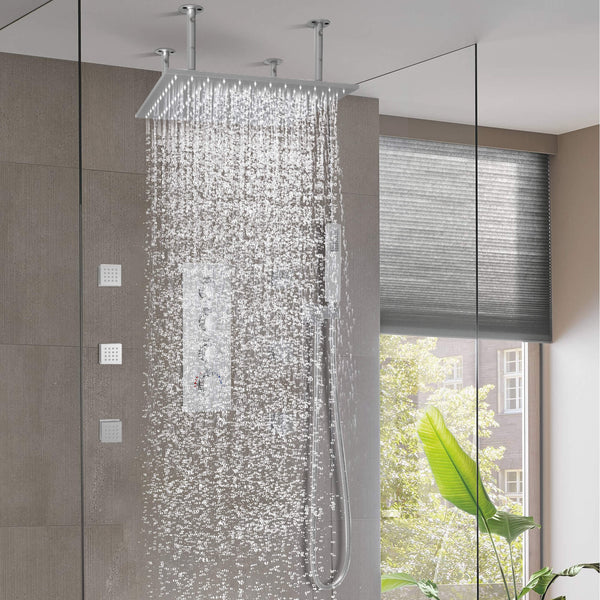 Three Functions Luxury Thermostatic Shower System Wall Mounted Brushed