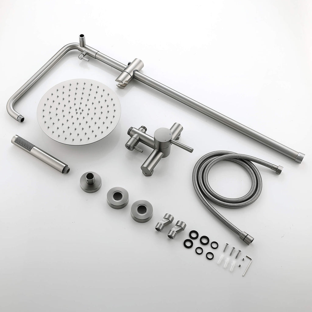 Wall-Mounted Outdoor Shower with 10-Inch Thin Rain Shower Head and Handheld Spray