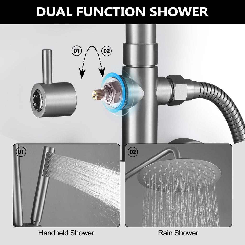 Wall-Mounted Outdoor Shower with 10-Inch Thin Rain Shower Head and Handheld Spray