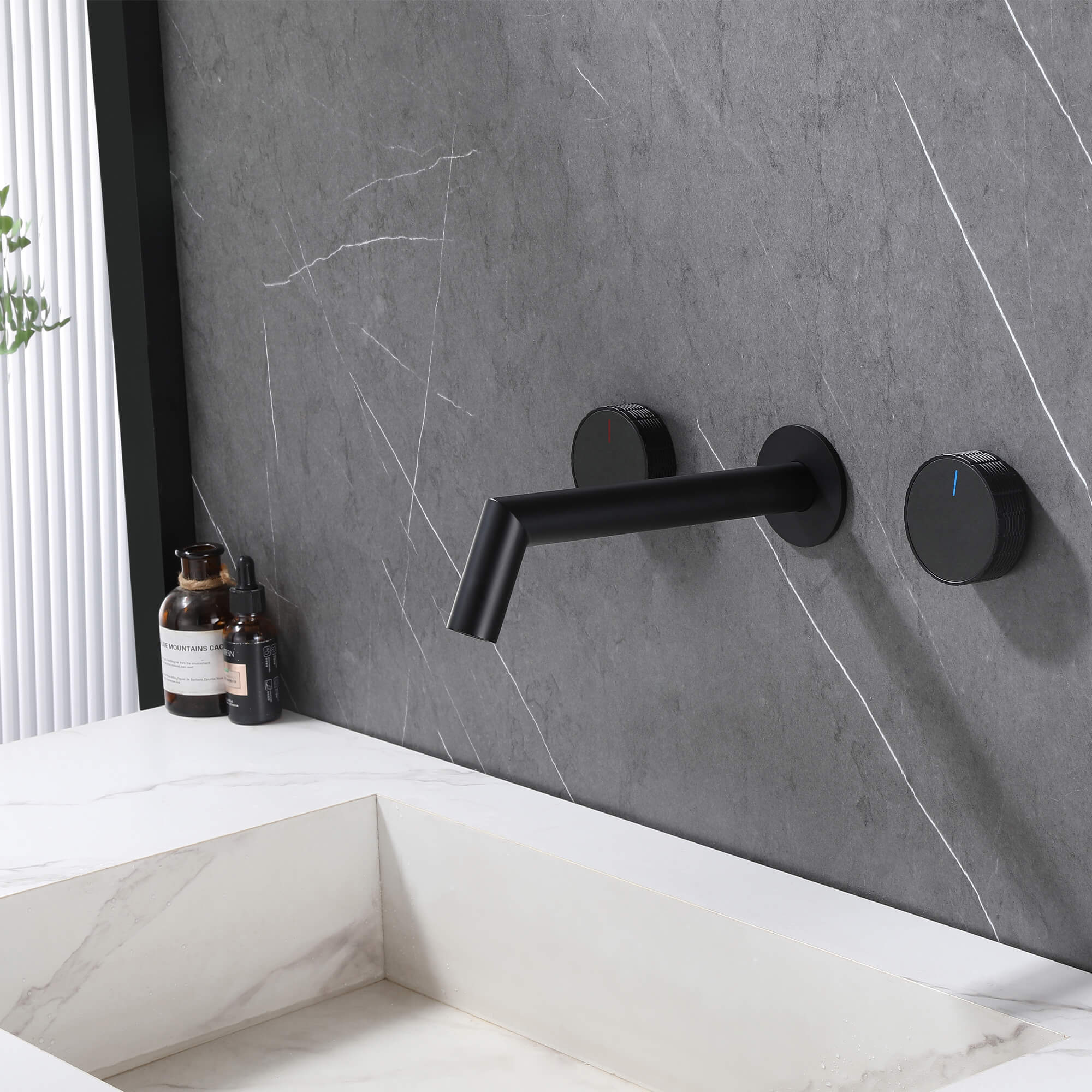 Sleek Wall-Mounted Sink Faucet with Dual Handles and Rough-In Valve