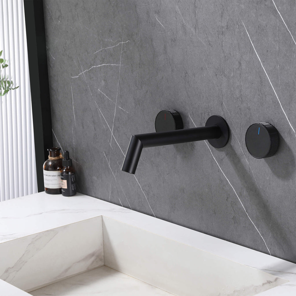 Sleek Wall-Mounted Sink Faucet with Dual Handles and Rough-In Valve