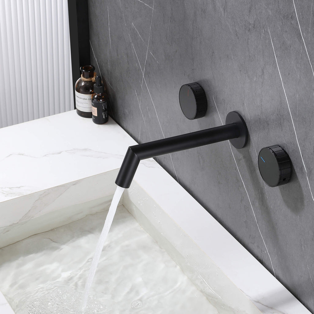 Sleek Wall-Mounted Sink Faucet with Dual Handles and Rough-In Valve