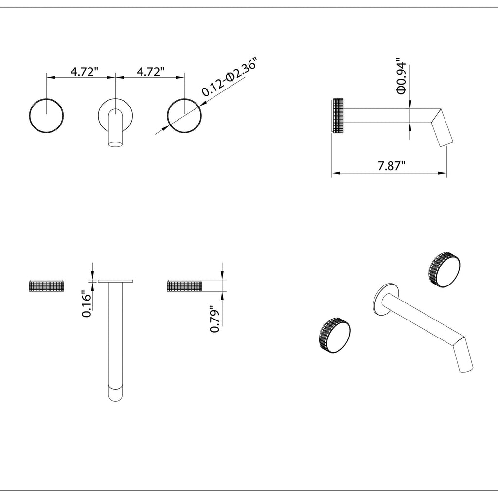 Sleek Wall-Mounted Sink Faucet with Dual Handles and Rough-In Valve