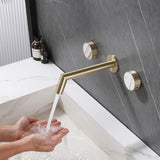 Wall Mount Bathroom Sink Faucet with Natural Stone Decorative Handles Brushed Gold JK0296