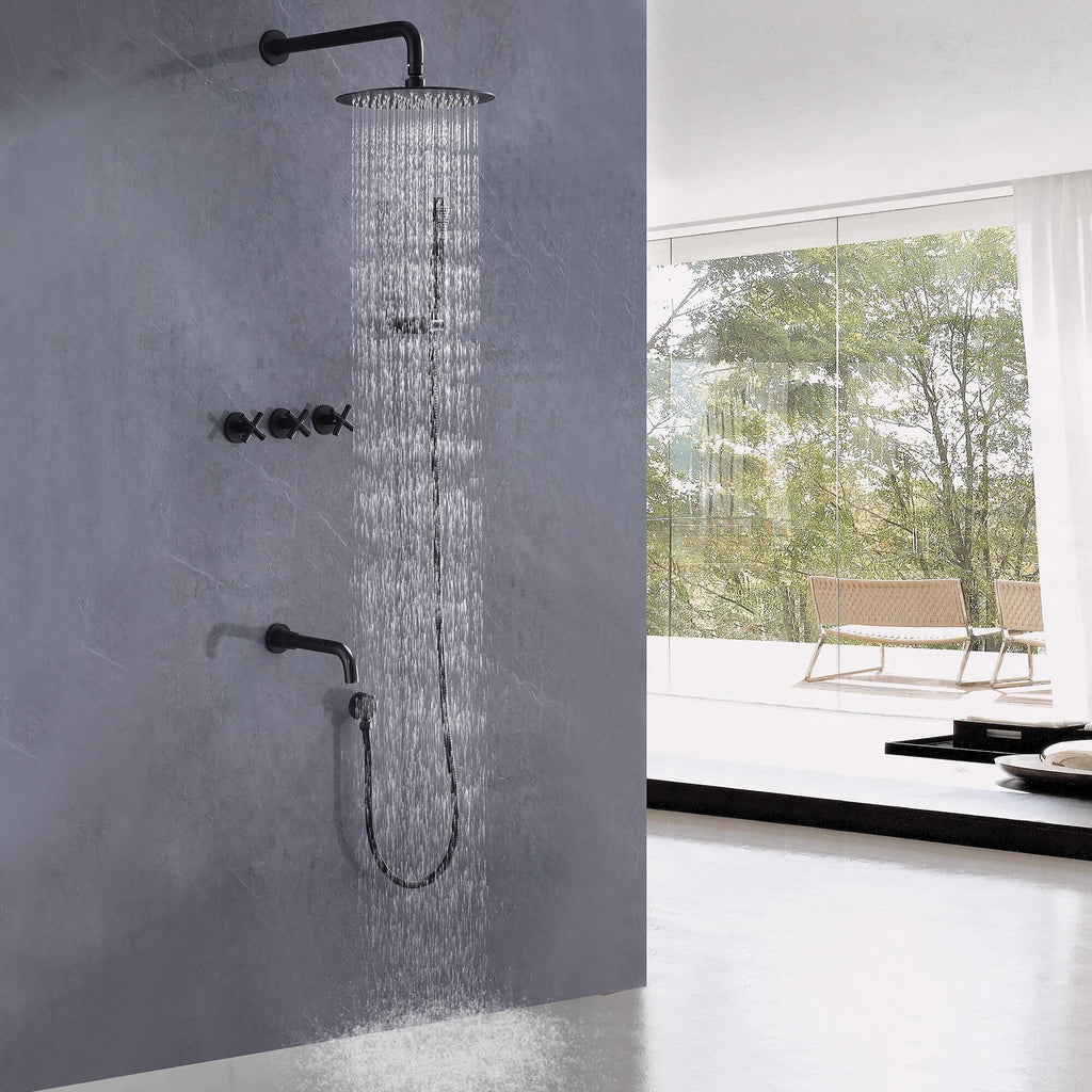 Wall-Mounted Rain Shower and Tub Spout Combo Set