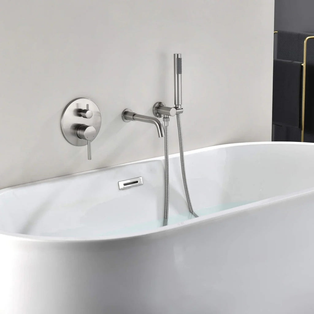 Wall-Mounted Tub Filler with Integrated Handheld Shower