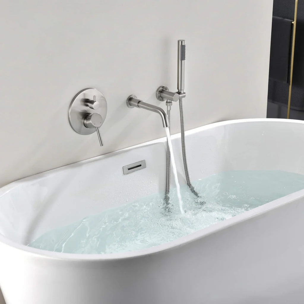 Wall-Mounted Tub Filler with Integrated Handheld Shower