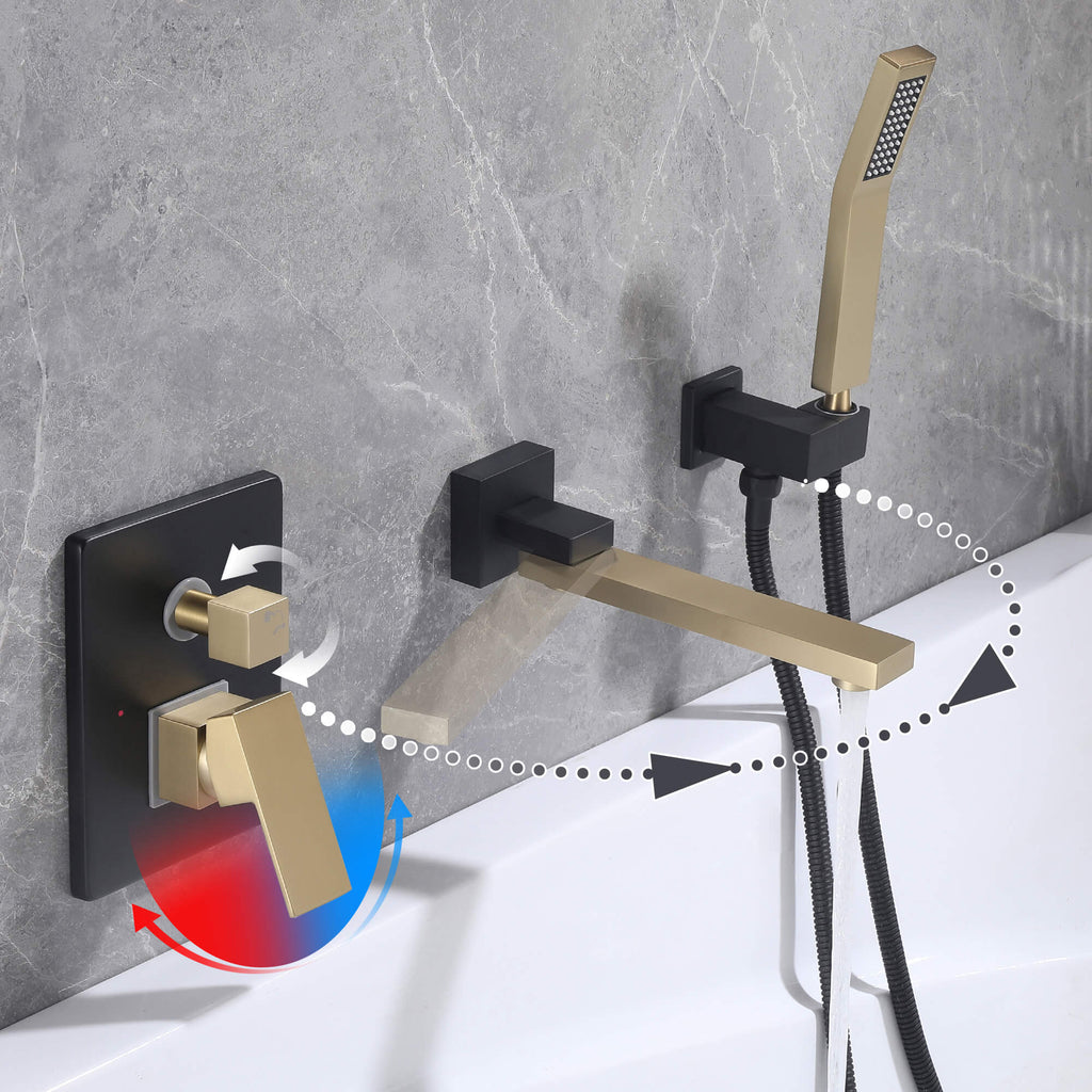 Wall-Mounted Bathtub Faucet with Tub Spout and Matching Hand Shower Set