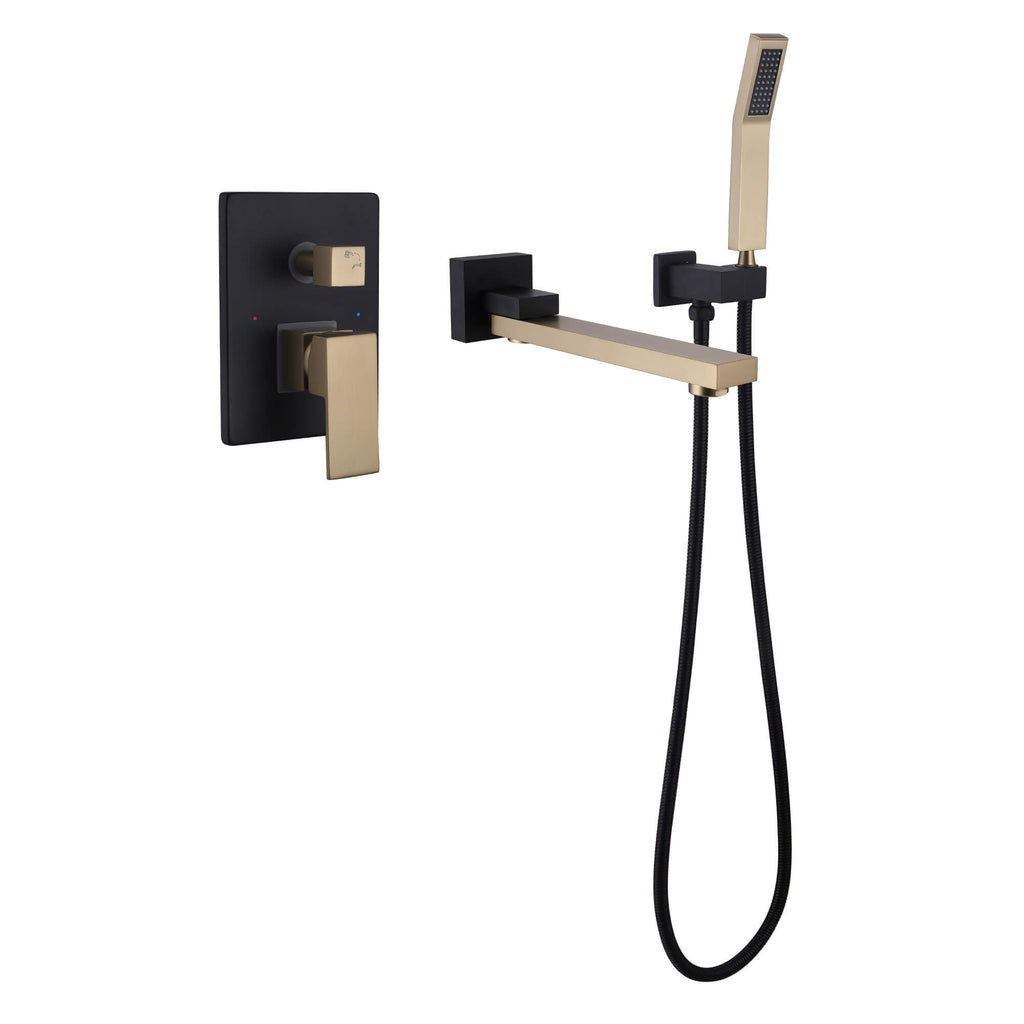 Wall-Mounted Bathtub Faucet with Hand Shower and Minimalist Control Panel