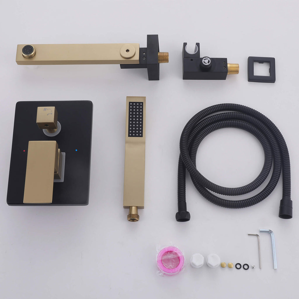 Wall-Mounted Bathtub Faucet with Hand Shower and Minimalist Control Panel