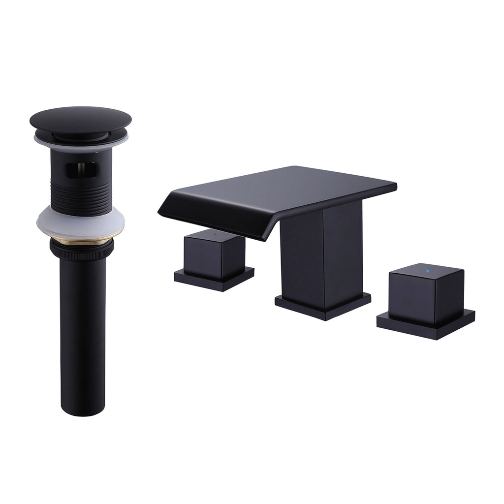 Waterfall Bathroom Faucet with Pop-Up Drain Solid Brass Vanity Sink Faucet