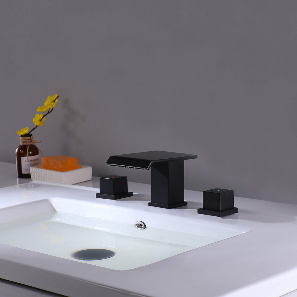 Waterfall Bathroom Faucet with Pop-Up Drain Solid Brass Vanity Sink Faucet