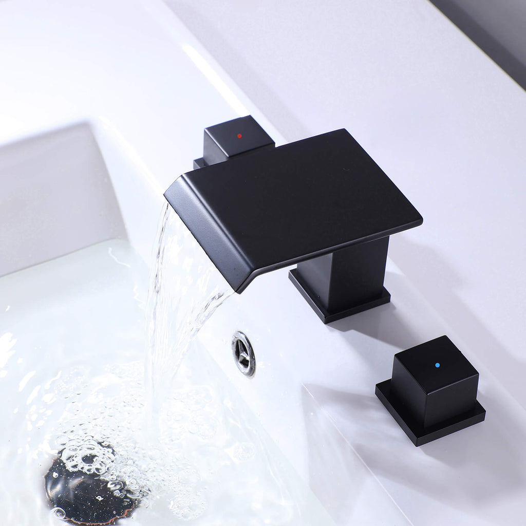 Waterfall Bathroom Faucet with Pop-Up Drain Solid Brass Vanity Sink Faucet