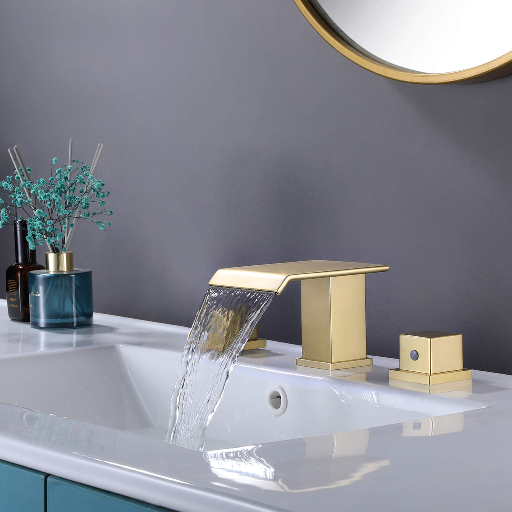 Waterfall Bathroom Faucet with Pop-Up Drain Solid Brass Vanity Sink Faucet