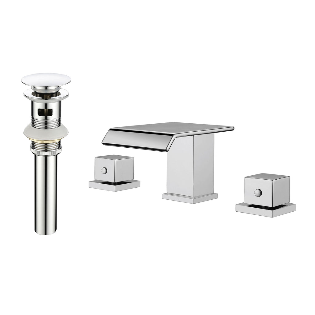Waterfall Bathroom Faucet with Pop-Up Drain Solid Brass Vanity Sink Faucet