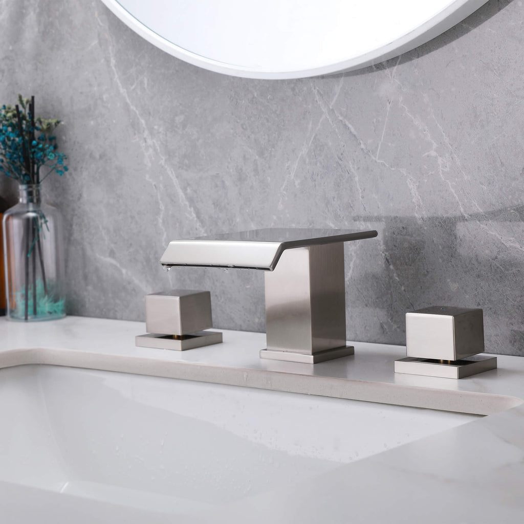 Waterfall Bathroom Faucet with Pop-Up Drain Solid Brass Vanity Sink Faucet