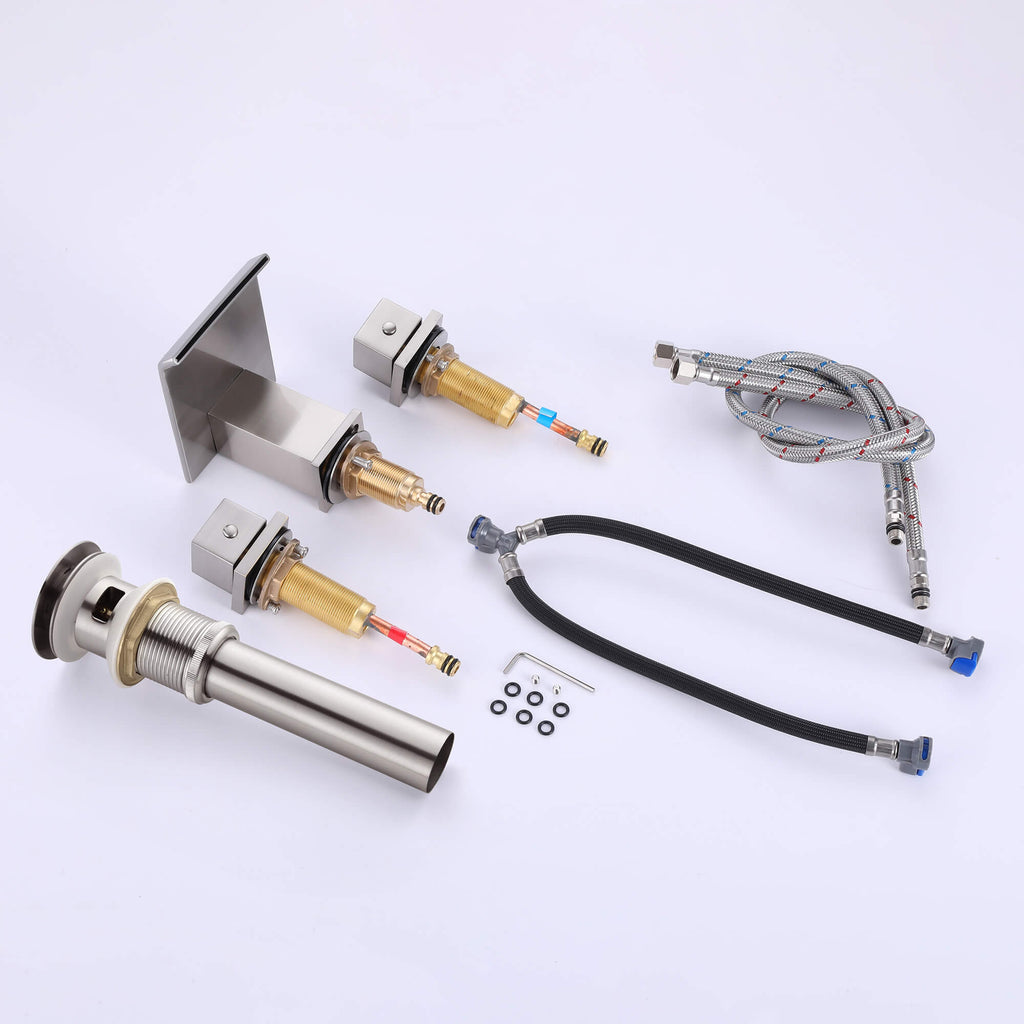 Waterfall Bathroom Faucet with Pop-Up Drain Solid Brass Vanity Sink Faucet