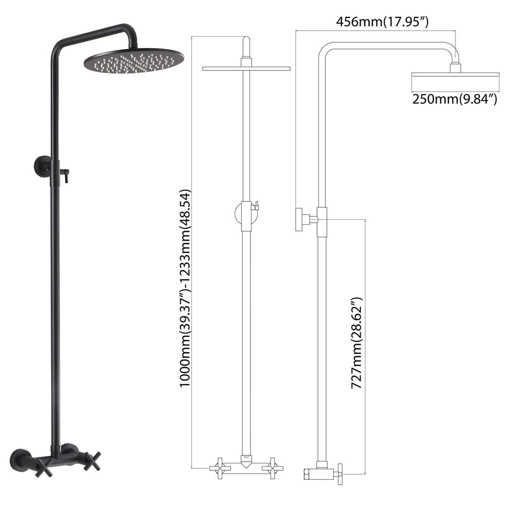Outdoor Shower Fixtures with 10-Inch Rainfall Shower Head and Dual Handle Control