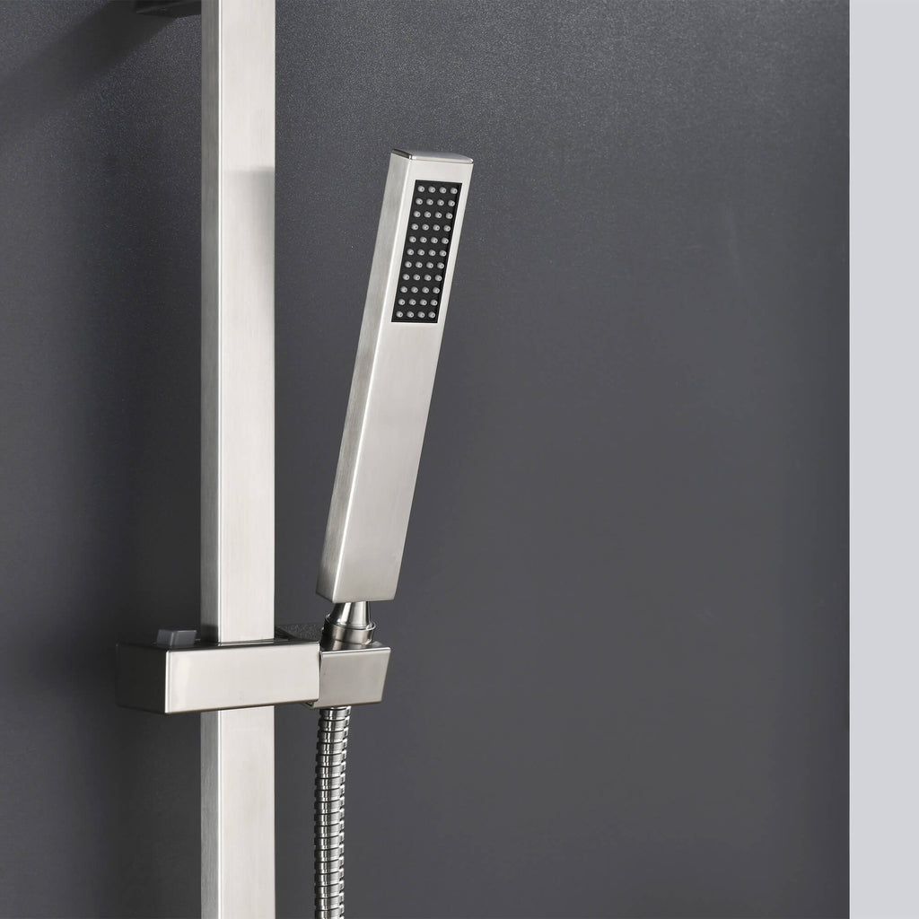 Square Handheld Shower Head with Slide Bar High-Pressure Hand Shower with Adjustable Rail