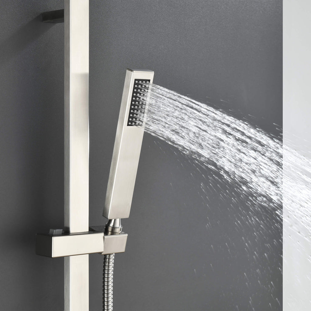 Square Handheld Shower Head with Slide Bar High-Pressure Hand Shower with Adjustable Rail