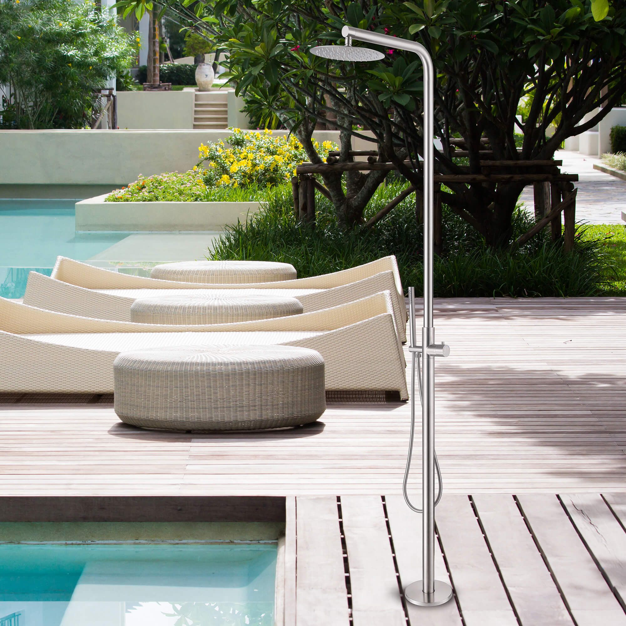 316 Stainless Steel Outdoor Shower with 10-Inch Rain Shower Head and Handheld Sprayer