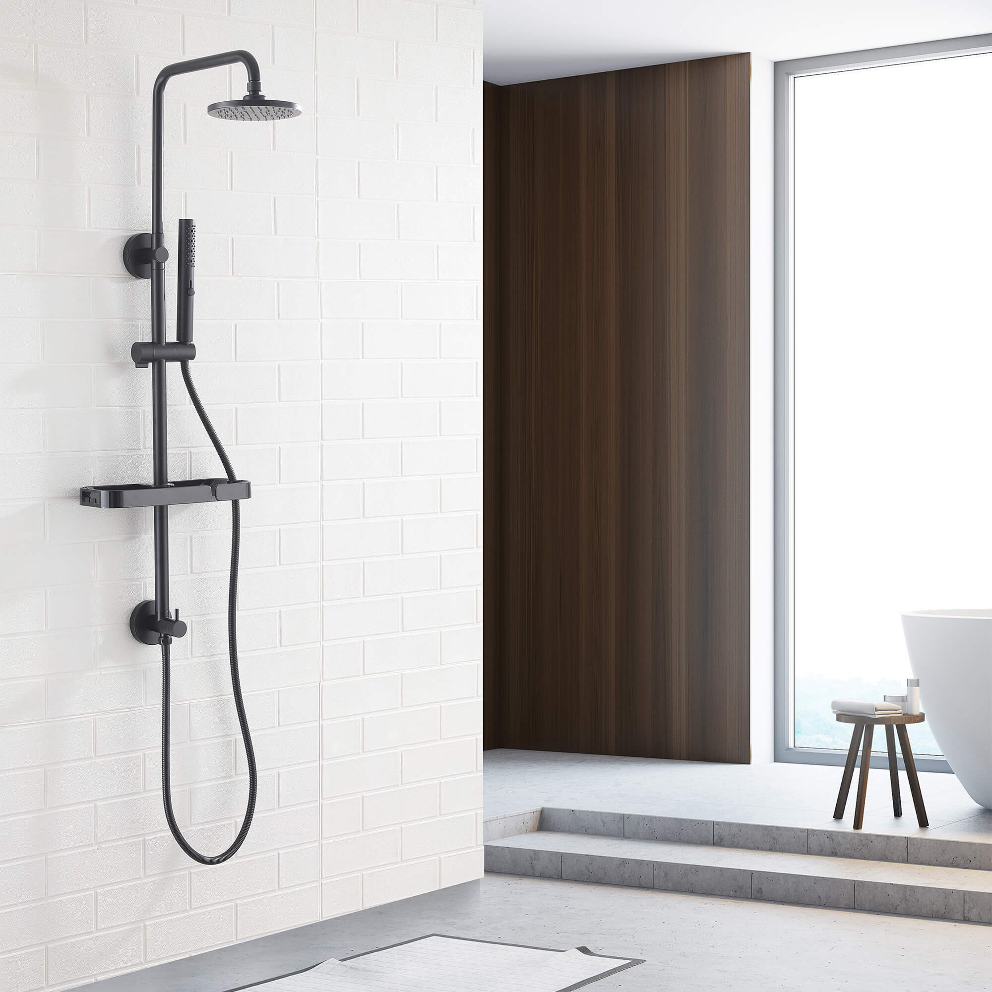 Rainfall Shower System with 3-Function Handheld and Shelf
