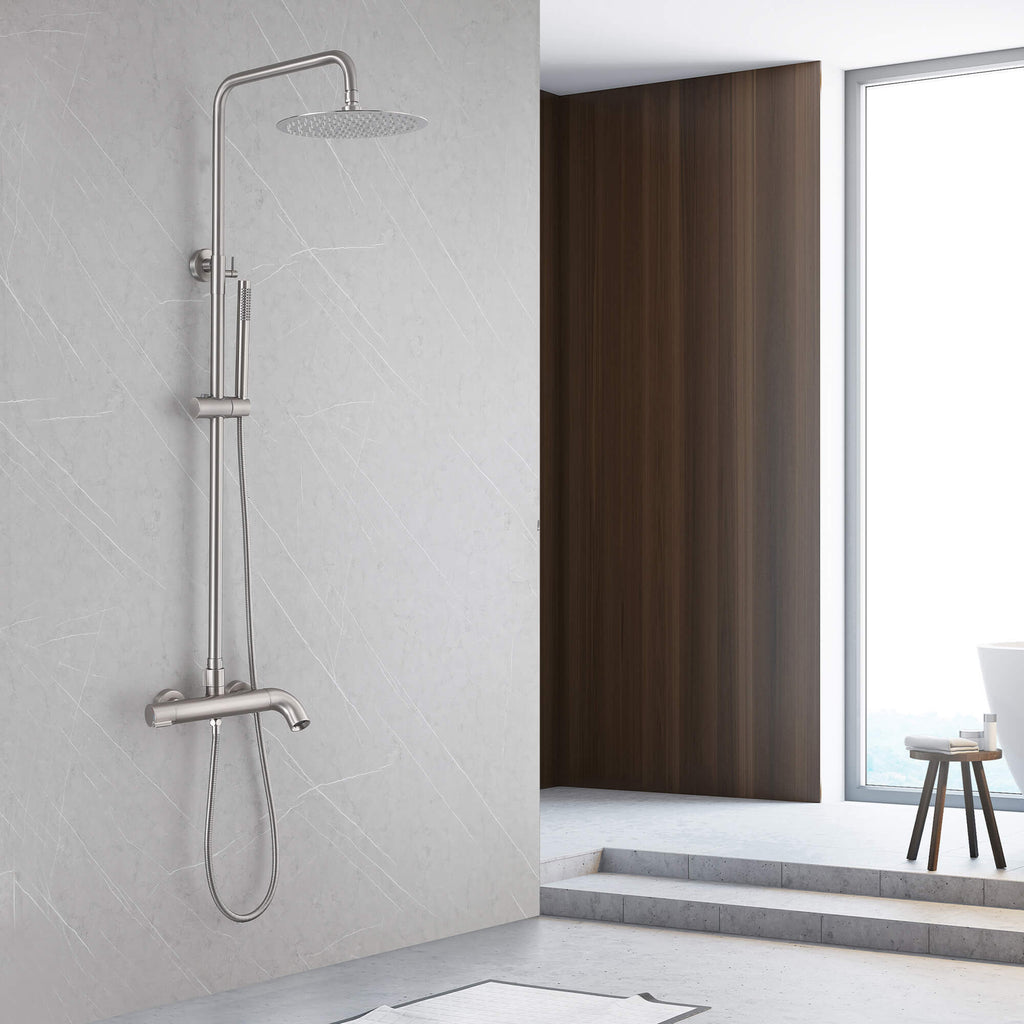 Modern Shower System with Adjustable Handheld Rainfall Head and Tub Spout