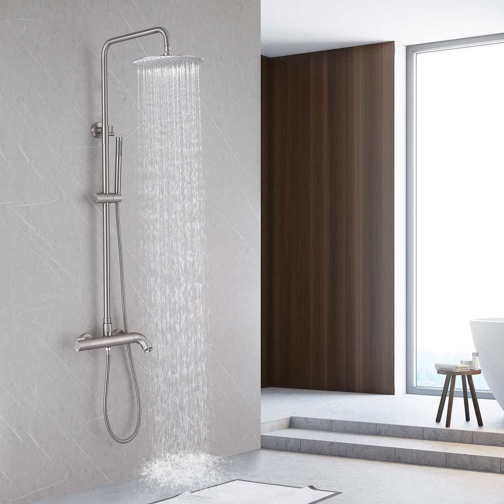 Modern Shower System with Adjustable Handheld Rainfall Head and Tub Spout
