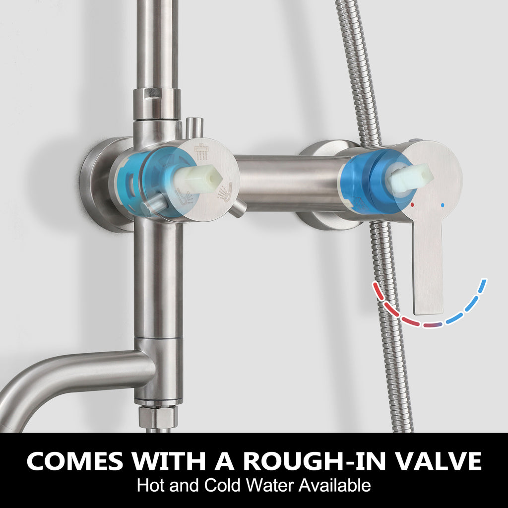 3-Function 304 Stainless Steel Wall-Mounted Outdoor Shower System