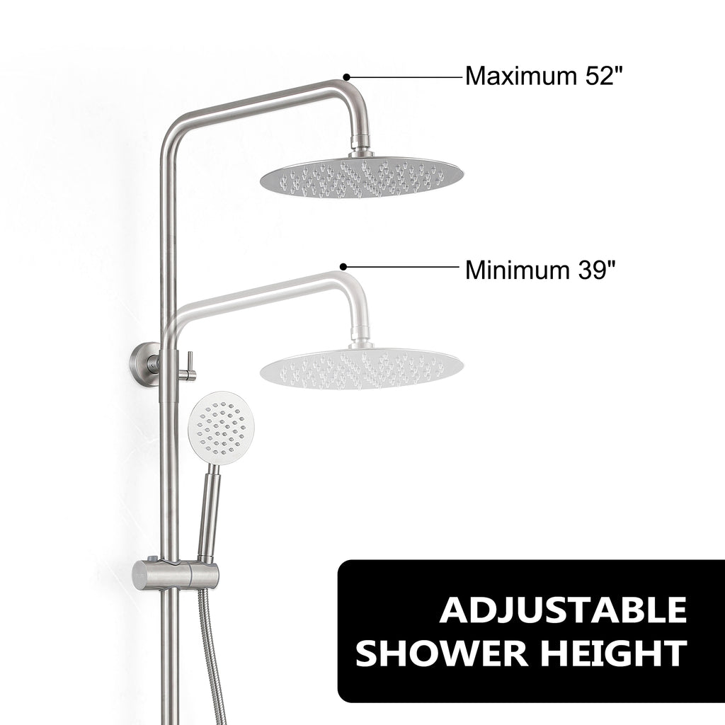 3-Function 304 Stainless Steel Wall-Mounted Outdoor Shower System
