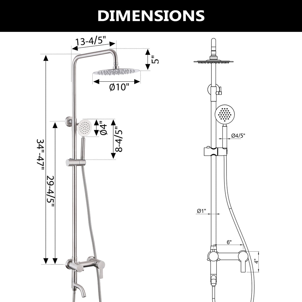 3-Function 304 Stainless Steel Wall-Mounted Outdoor Shower System
