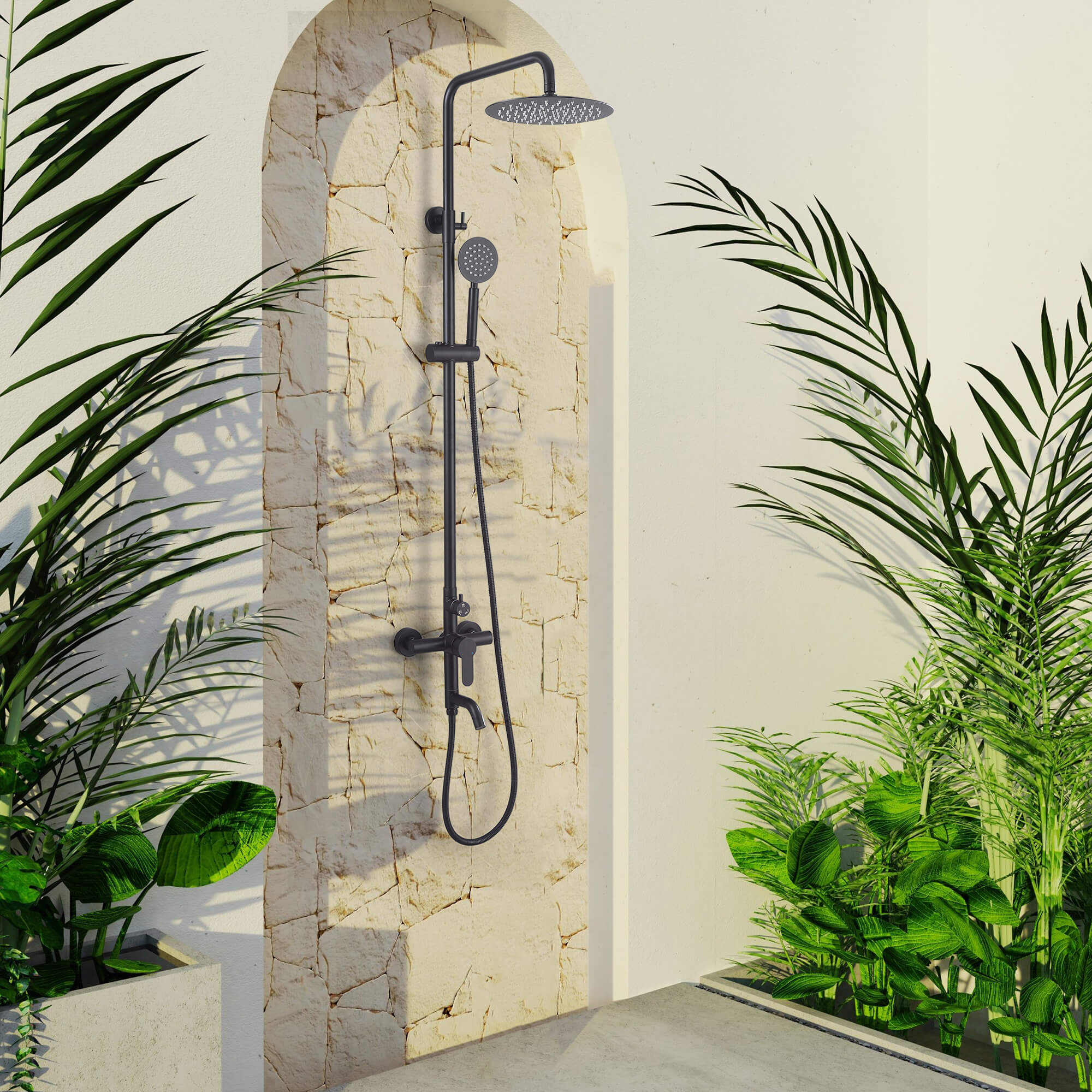 3-in-1 Outdoor Shower Set Adjustable Handheld, Rainfall & Foot Wash