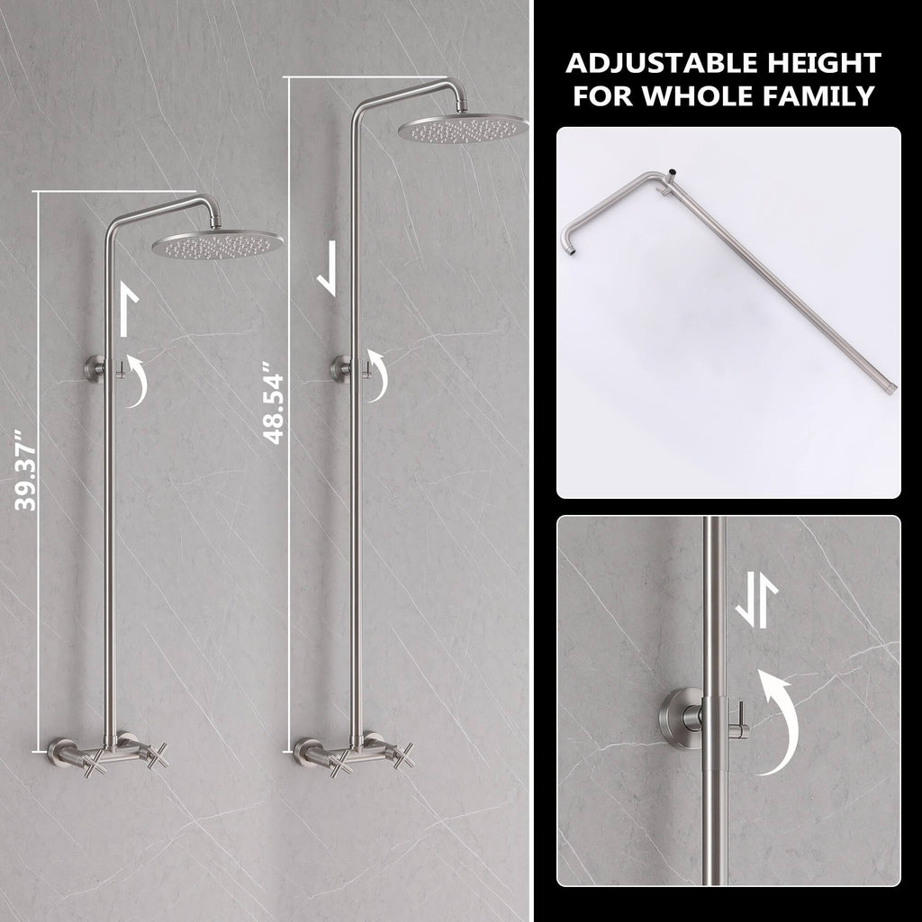 Outdoor Shower Fixtures with 10-Inch Rainfall Shower Head and Dual Handle Control