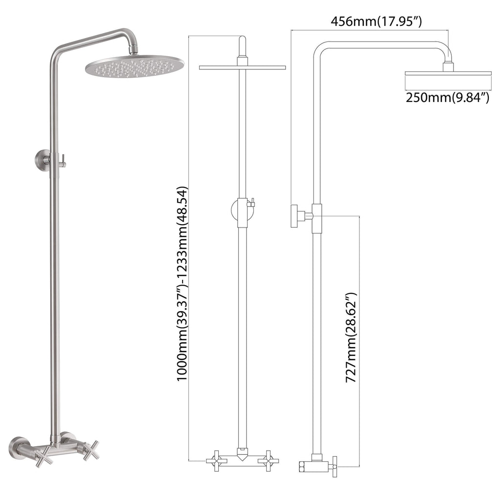 Outdoor Shower Fixtures with 10-Inch Rainfall Shower Head and Dual Handle Control
