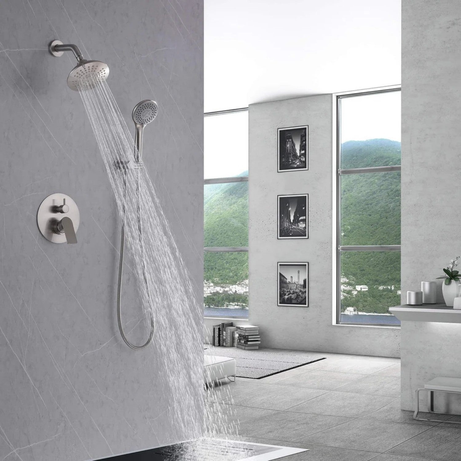 High-Pressure Rainfall Shower System with 5-Function Handheld and Pressure Balance Valve