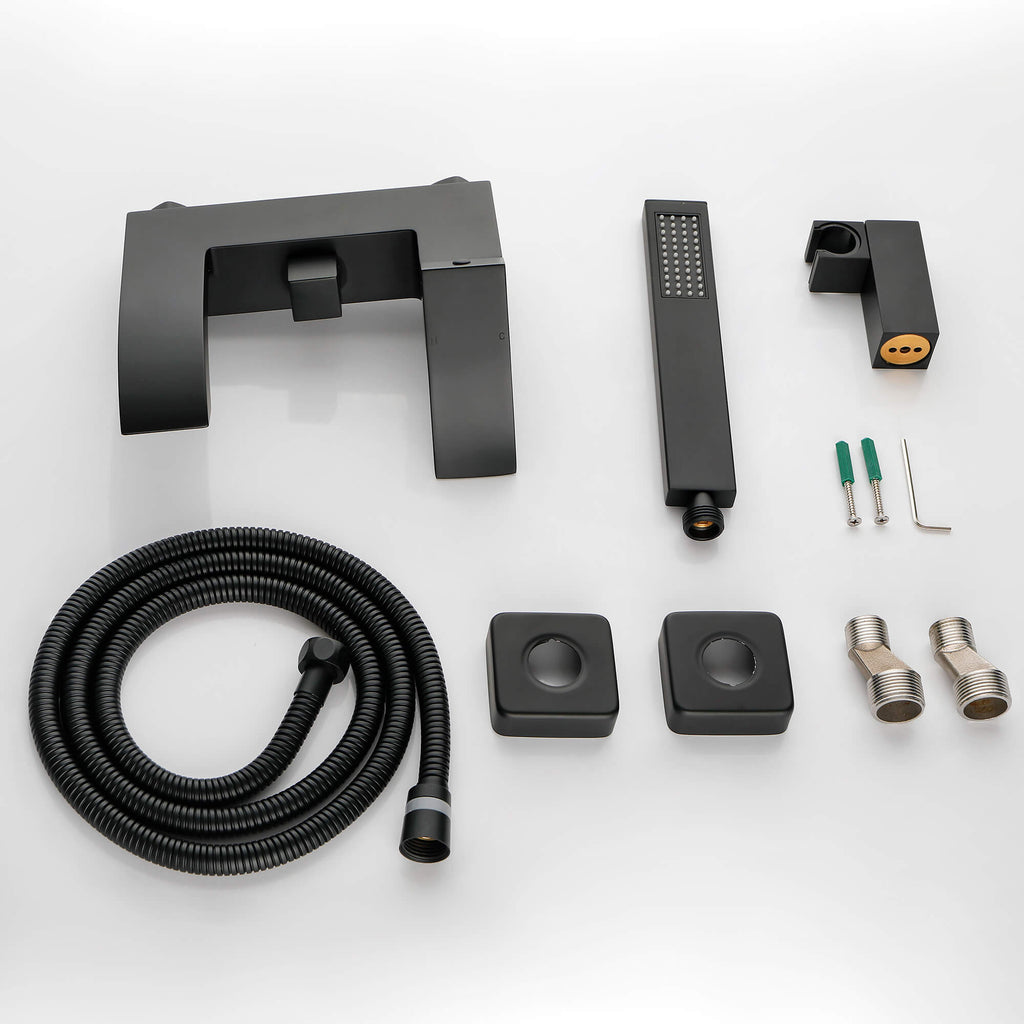 Modern Wall-Mounted Tub Filler with Handheld Shower and Minimal Profile