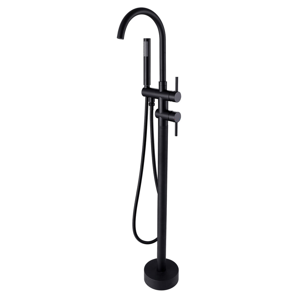 Freestanding Tub Filler with Handheld Shower Wand and Minimalist Design