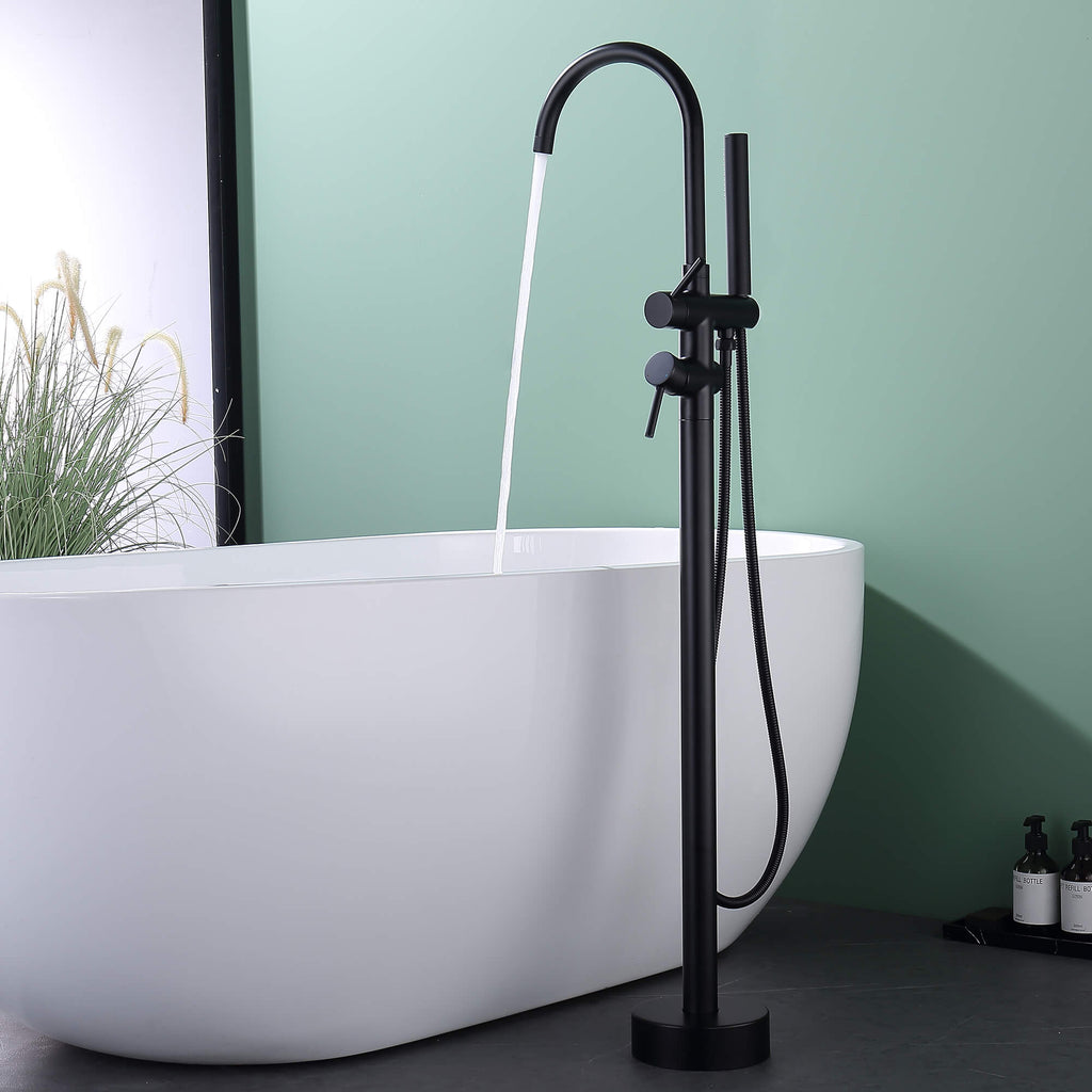Freestanding Tub Filler with Handheld Shower Wand and Minimalist Design