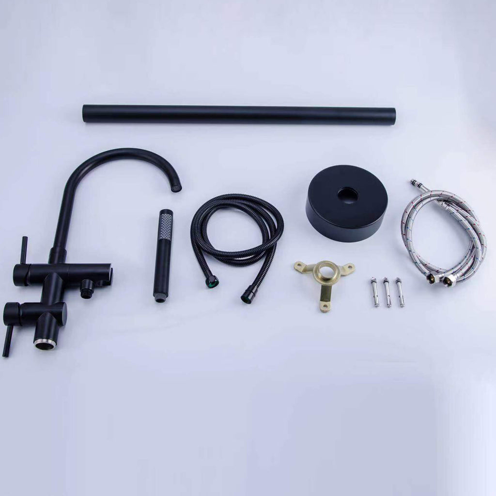 Freestanding Tub Filler with Handheld Shower Wand and Minimalist Design