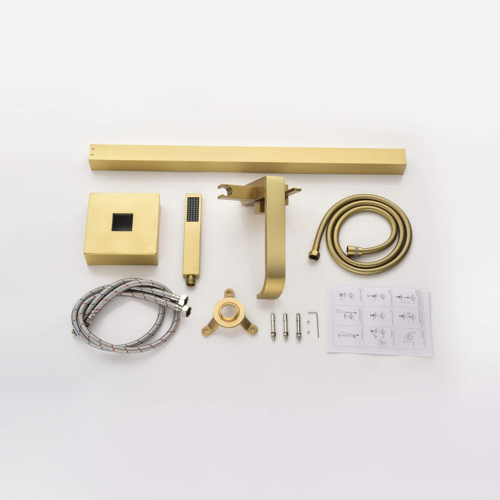 Modern Freestanding Bathtub Faucet with Handheld Shower and Clean Lines