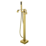Modern Freestanding Bathtub Faucet with Handheld Shower and Clean Lines