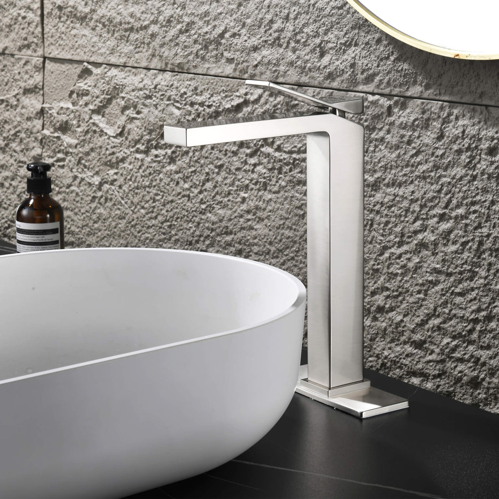 Single-Handle Bathroom Vessel Sink Faucet with Deck Plate